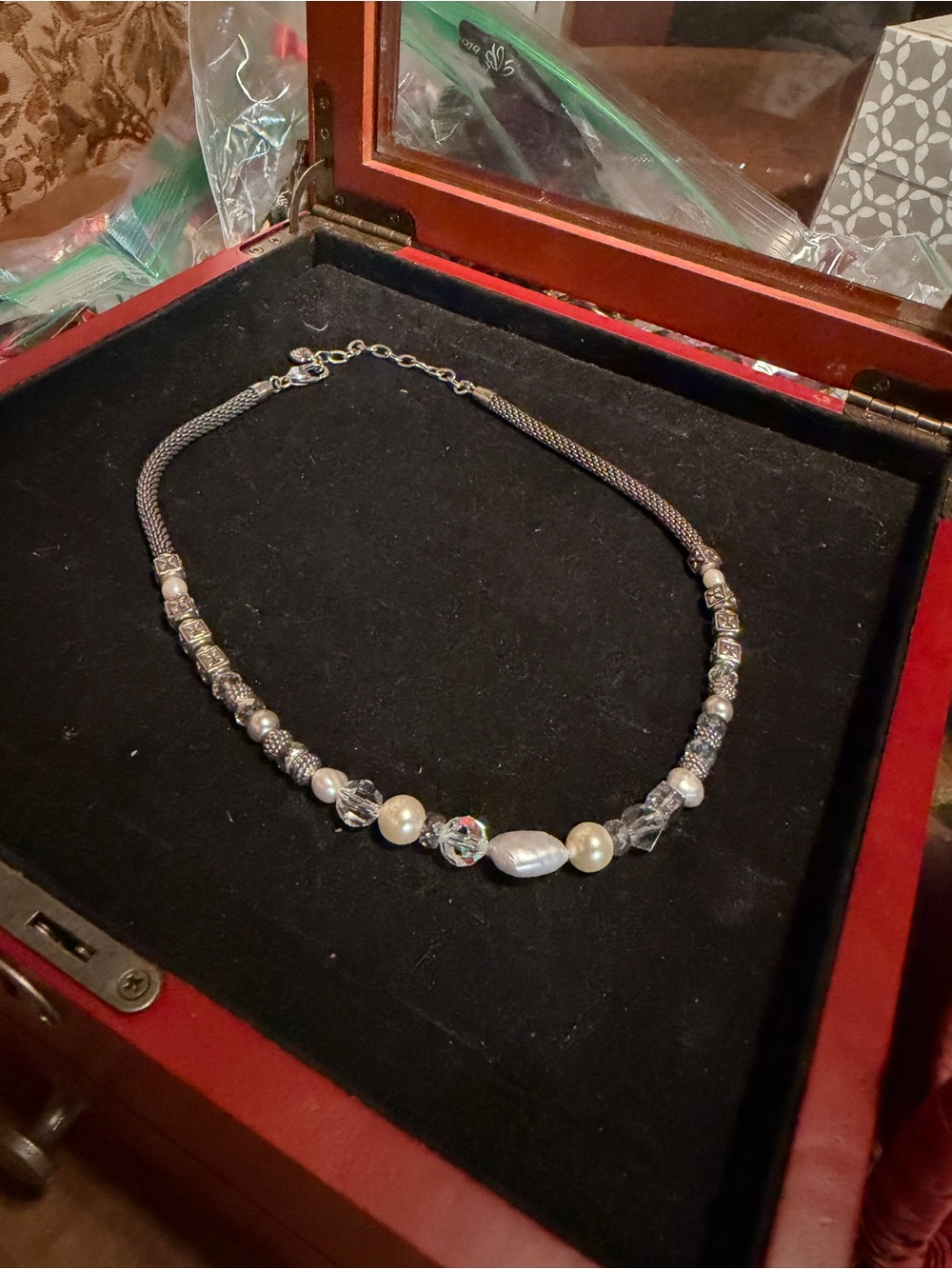 Brighton Silver-Tone Crystal and Pearl Accent Necklace